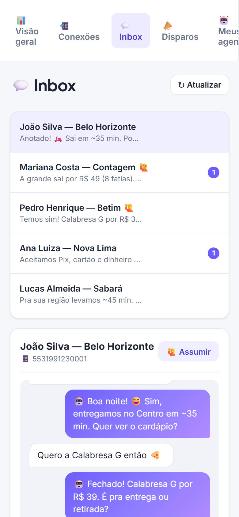 Inbox de atendimento