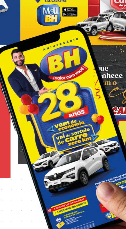 Campanha digital do Supermercados BH em um smartphone