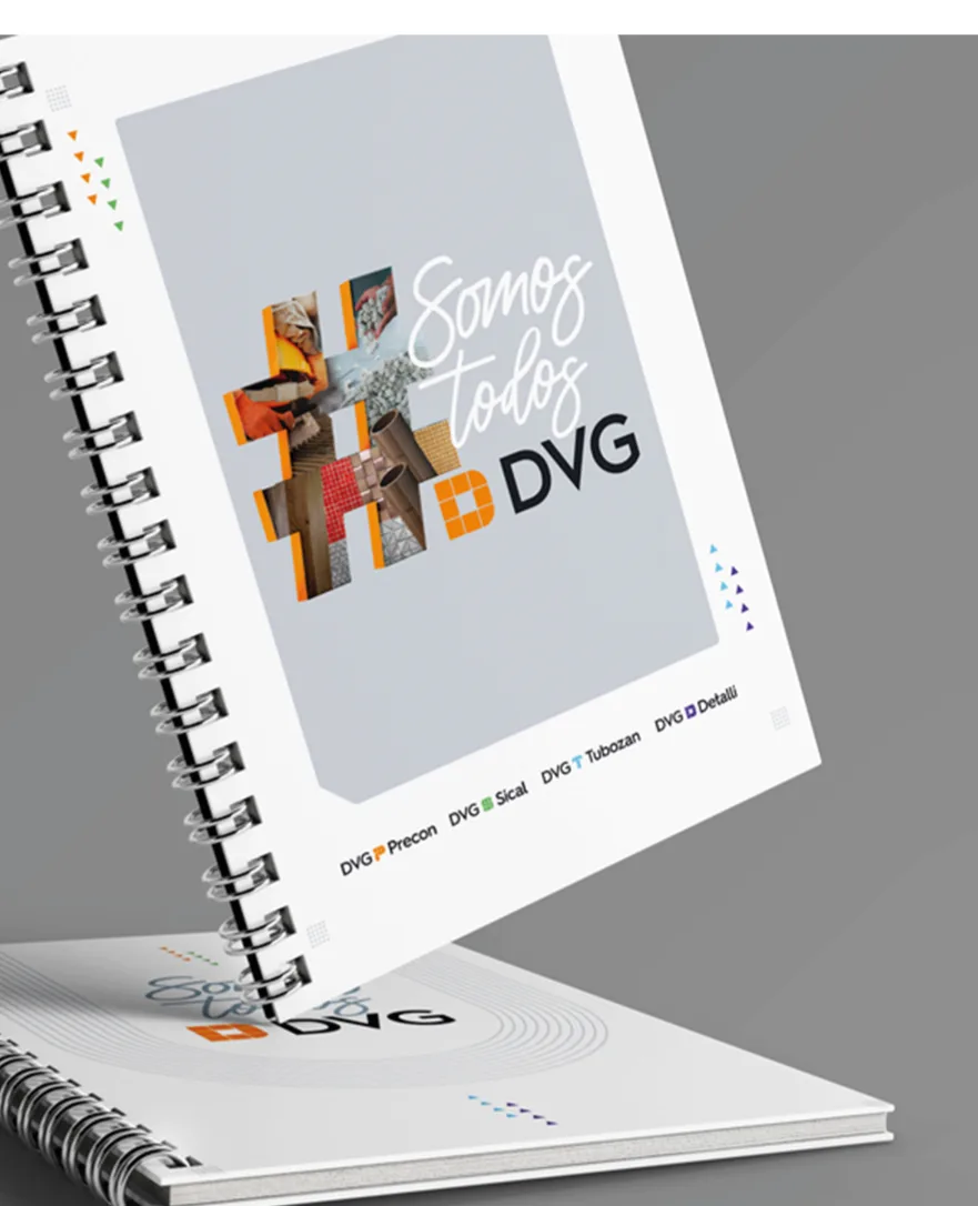 Caderno com identidade visual criada pela Sr Job para a DVG